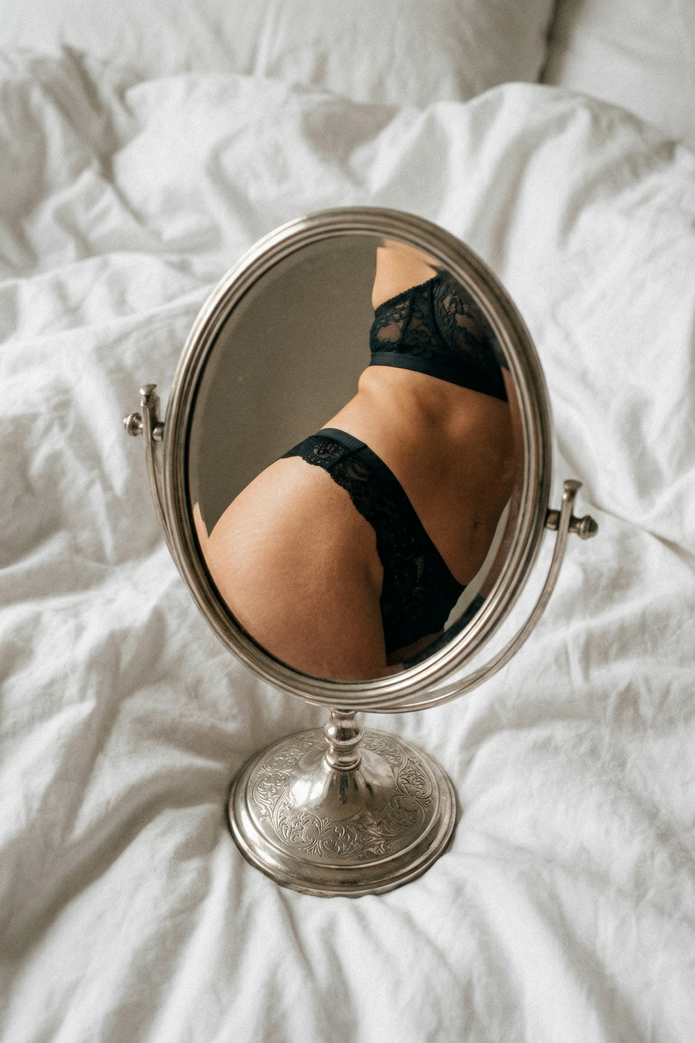 spiegelfoto bruine lingerie set