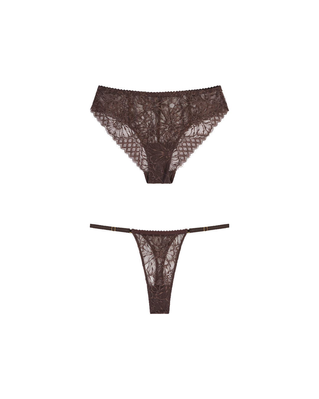 bruine lingerie set met 2 kanten broekjes
