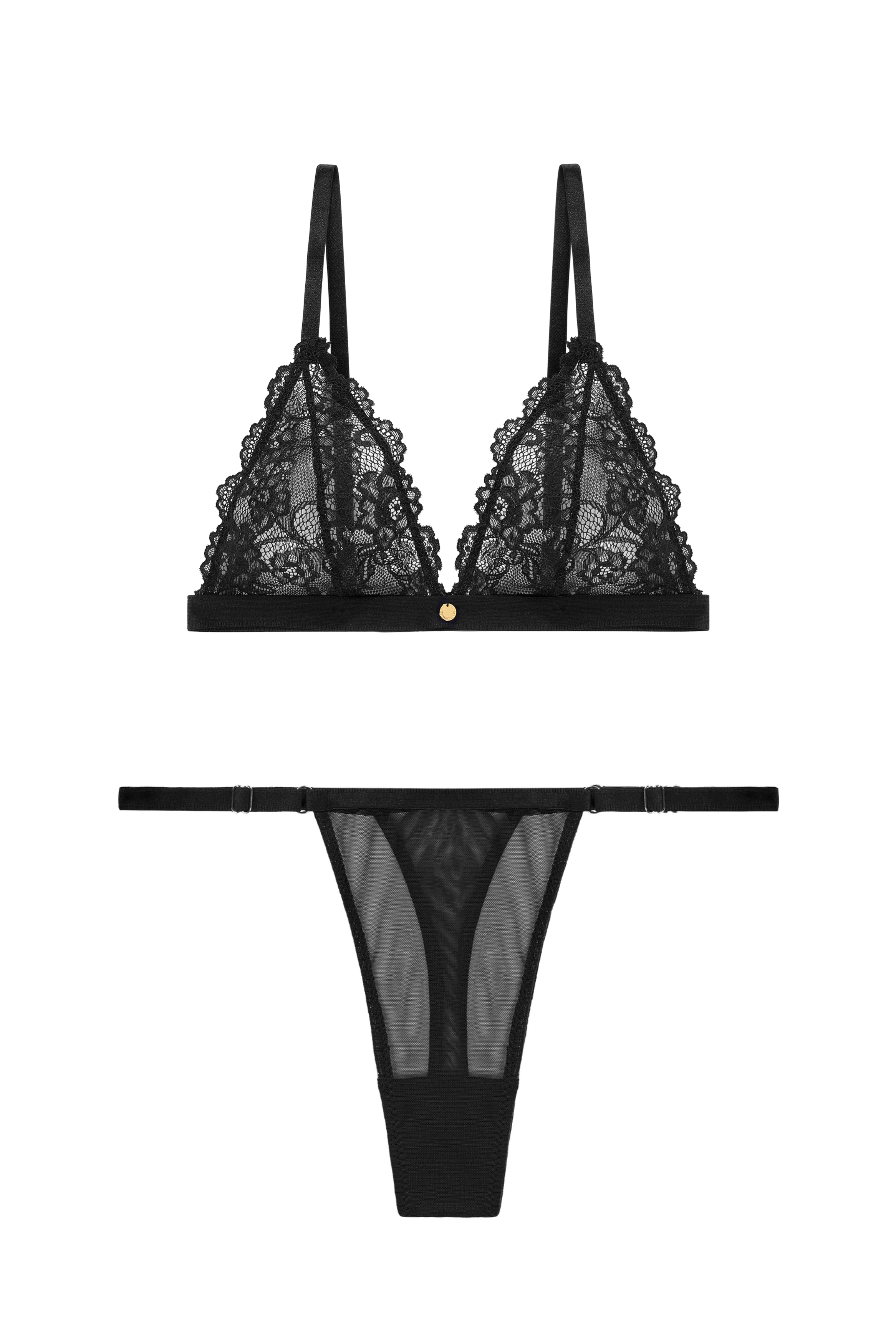 Zwarte triangel bralette set