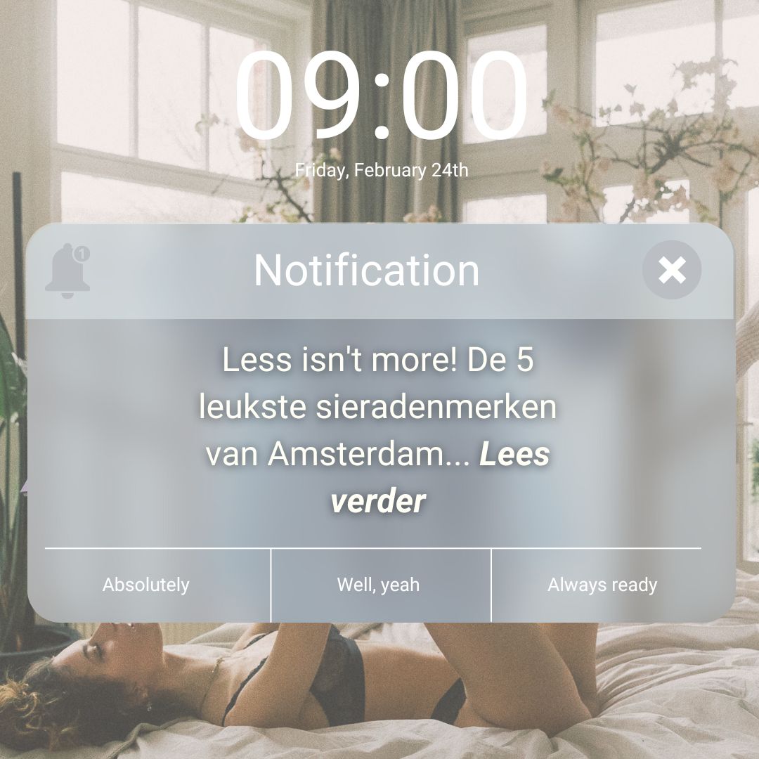 Notification of a new post, with woman on the background laying on a bed